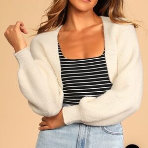 Lulus Warm Comfort Cream Long Sleeve Open-Front Shrug Sweater